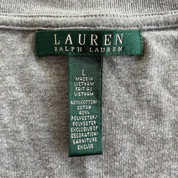 Lauren Ralph Lauren Grey Cotton Scoop Neck Long Sleeve Shirt Women's Size Large - Picture 2 of 2